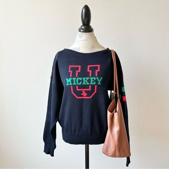 Vintage Wool Mickey & Co. University Disney Women's Sweater Navy Blue Sz Large - Picture 1 of 7
